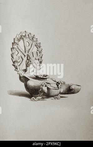 Vintage illustration of oil lamp from the first centuries of Christianity. Italy Stock Photo