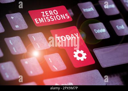 Hand writing sign Zero Emissions, Business approach emits no waste products that pollute the environment Stock Photo