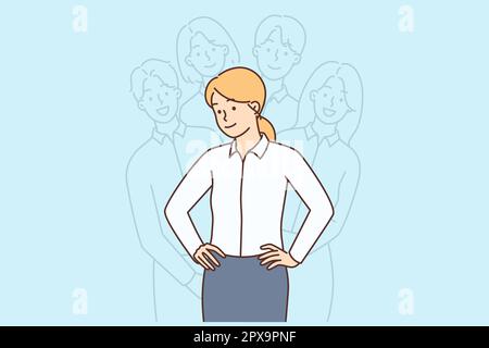 Young businesswoman with colleagues shadows behind back. Confident ...
