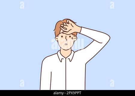 Unhealthy young man suffer from heatstroke. Unwell guy sweating ...