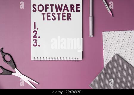 Sign displaying Software Tester, Conceptual photo implemented to protect software against malicious attack Stock Photo