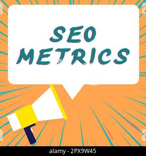 Hand writing sign Seo Metrics, Word Written on measure the performance of website for organic search results Stock Photo
