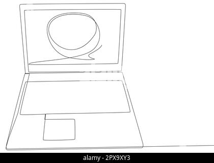 One continuous line of speech bubble with Laptop. Thin Line Illustration vector concept. Contour Drawing Creative ideas. Stock Vector