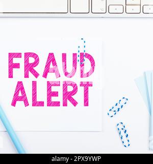 Conceptual caption Fraud Alert, Business concept security alert placed on credit card account for stolen identity Stock Photo