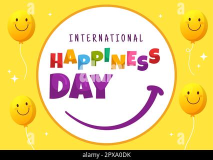 World Happiness Day Celebration Illustration with Smiling Face Expression Yellow for Web Banner or Landing Page in Flat Cartoon Hand Drawn Templates Stock Photo