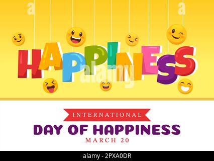 World Happiness Day Celebration Illustration with Smiling Face Expression Yellow for Web Banner or Landing Page in Flat Cartoon Hand Drawn Templates Stock Photo