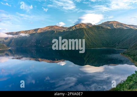 Cuicocha crater lake at the foot of Cotacachi Volcano in the Ecuadorian Andes. Stock Photo