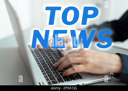 Writing displaying text Top News, Business concept information that is being received and broadcast about an event Stock Photo