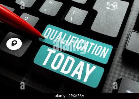 Qualification Sign Post Text sign showing Qualification. Business approach Officially ...