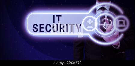 Hand writing sign It Security, Word for Protection of internet connected systems from cyber attacks Stock Photo