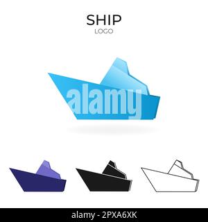 Origami vector logo and icon with ship.  Stock Vector