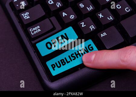 Text caption presenting Open Publishing, Word for online access to many public domain and out-of-print books Stock Photo