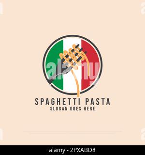 italian pasta Shop logo design Inspiration, Spaghetti Pasta Noodle vector illustration badge sign symbol template Stock Vector