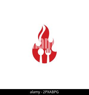 Fire Food Logo Design. Restaurant Hot Vector Illustration. Hot Food Logo Stock Vector