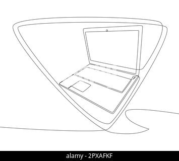 One continuous line of speech bubble with Laptop. Thin Line Illustration vector concept. Contour Drawing Creative ideas. Stock Vector