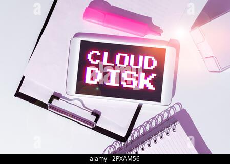 Conceptual caption Cloud Disk, Word for web base service that provides storage space on a remote server Stock Photo