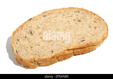 Oval rye piece of bread on a white isolated background, bread with bran and seeds Stock Photo