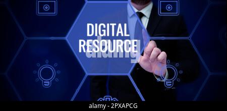 Conceptual caption Digital Resource, Conceptual photo content that distributed digitally over the Internet Stock Photo