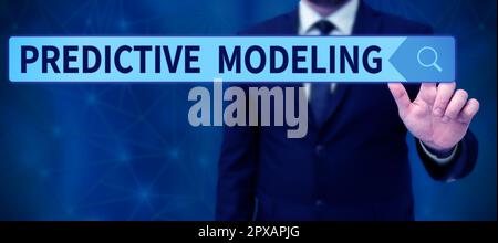Sign displaying Predictive Modeling, Word Written on maintenance strategy driven by predictive analytics Stock Photo