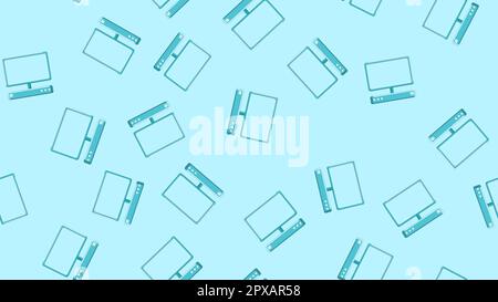 Seamless pattern texture of endless repetitive modern digital laptop computers with monitors on blue background. Vector illustration. Stock Vector