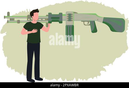 The boy has a gun on his shoulder. Stock Vector