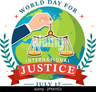 World Day for International Justice Vector Illustration with Earth, Scales or Judge Gavel in Flat Cartoon Hand Drawn to Landing Page Templates Stock Vector