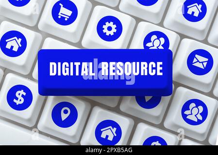 Conceptual caption Digital Resource, Word for content that distributed digitally over the Internet Stock Photo