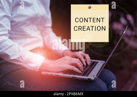 Text caption presenting Content Creation, Word for contribution of information to any digital media Stock Photo