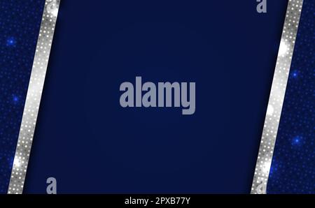 Abstract luxury background with copy space. Vector dark blue backdrop with shiny silver graphic decor elements. Premium glowing banner template. Stock Vector