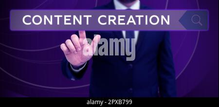 Text caption presenting Content Creation, Business idea contribution of information to any digital media Stock Photo