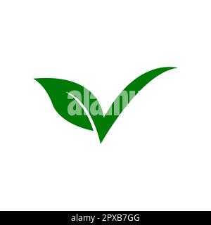 Flat style check mark and leaf logo Stock Vector