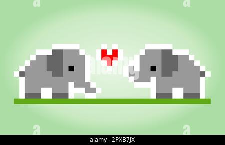 8-bit pixel elephant. Animals for game assets in vector illustrations. Stock Vector