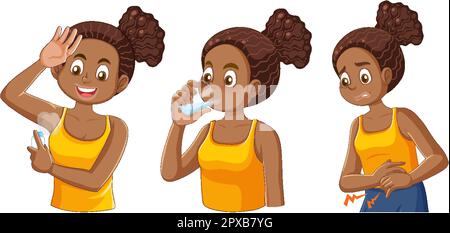 African American Girl Doing Different Activities illustration Stock Vector