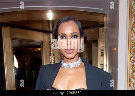 New York, United States. 01st May, 2023. NEW YORK, NEW YORK - MAY 01: Kerry Washington wearing Michael Kors departs The Pierre Hotel for 2023 Met Gala on May 01, 2023 in New York City. Credit: Ron Adar/Alamy Live News Stock Photo