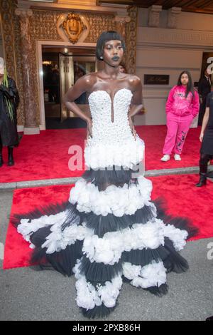 NEW YORK, NEW YORK - MAY 01: Adut Akech Bior wearing Carolina Herrera ...