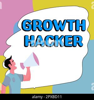 Text showing inspiration Growth Hacker, Word Written on generally to acquire as many users or customers as possible Stock Photo