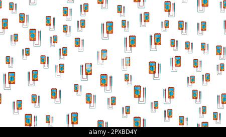 Texture, seamless pattern of red and yellow instruments for measuring the strength and voltage of electric current, multimeter, tester on a white back Stock Vector