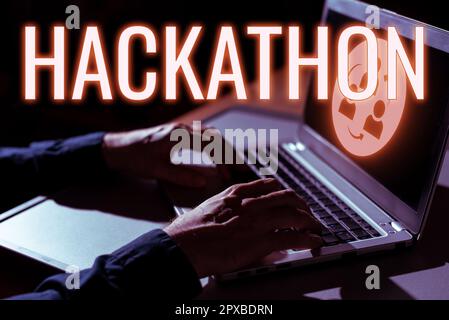 Writing displaying text Hackathon, Word Written on event where large number of people engage in programming Stock Photo