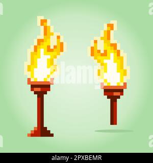 8-bit pixel torch image. Asset game on vector illustration. Stock Vector