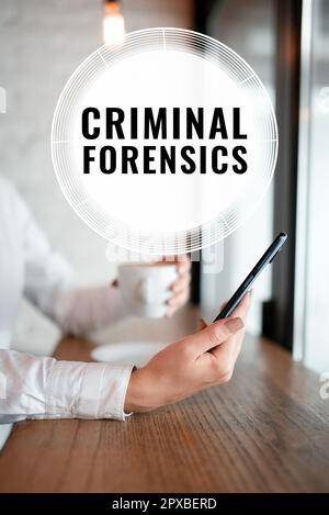 Conceptual caption Criminal Forensics, Word for Federal Offense actions Illegal Activities punishable by Law Stock Photo
