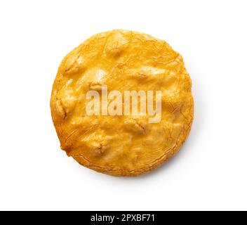 A rice cracker placed on a white background. Viewed from above. Stock Photo