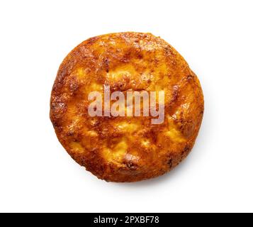 A rice cracker placed on a white background. Viewed from above. Stock Photo