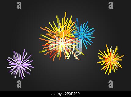 8 bit pixel firework. game assets and cross stitch patterns in vector illustrations. Stock Vector