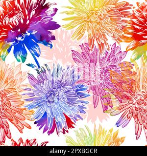 Seamless pattern of colored chrysanthemums. Vector illustration Stock Vector