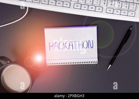 Writing displaying text Hackathon, Word for event where large number of people engage in programming Stock Photo