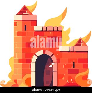 Medieval castle icon, isolated on yellow backdrop Stock Vector