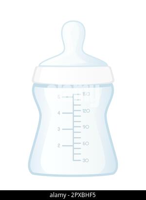 Plastic feeding baby bottle milk transparent bottle vector illustration isolated on white background Stock Vector