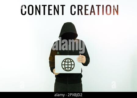 Text caption presenting Content Creation, Conceptual photo contribution of information to any digital media Stock Photo