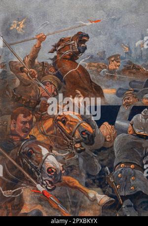 World War I. British Empire at war. Attack of the English Lancers during the retreat from Mons. Stock Photo