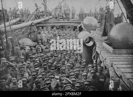 On board the first port transport enters the harbor of Brest. In January 1917, Portugal sent an expeditionary force to France in the form of beautiful, well-equipped troops who, having landed in Brest, had to immediately enter the line, on the British front, in the northern region Stock Photo